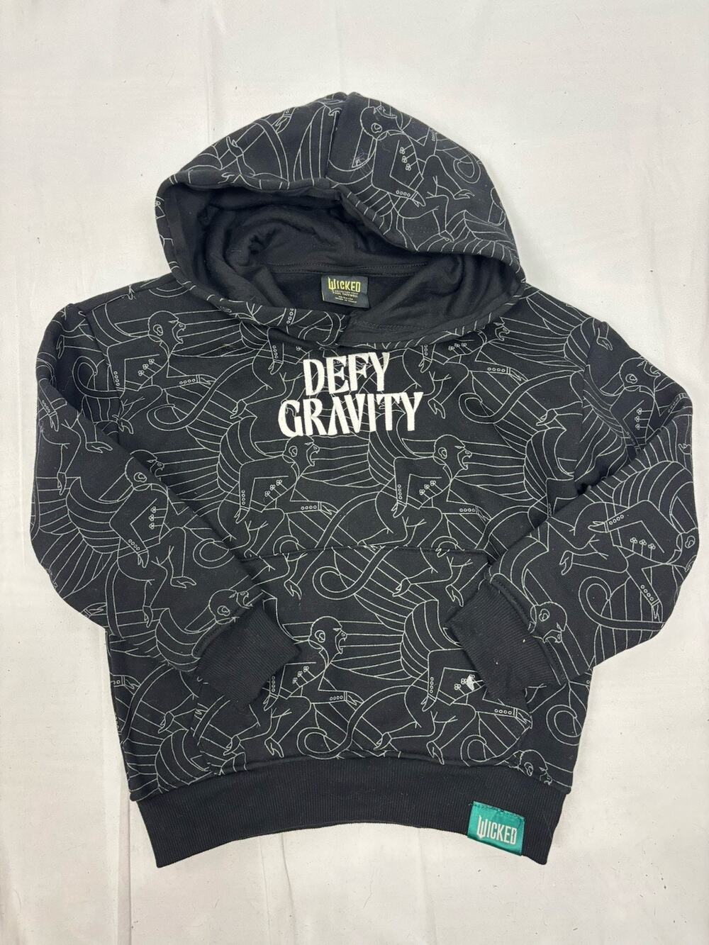 WICKED Boys Youth Girls DEFY GRAVITY Black Monkey Hoodie Sweatshirt XS